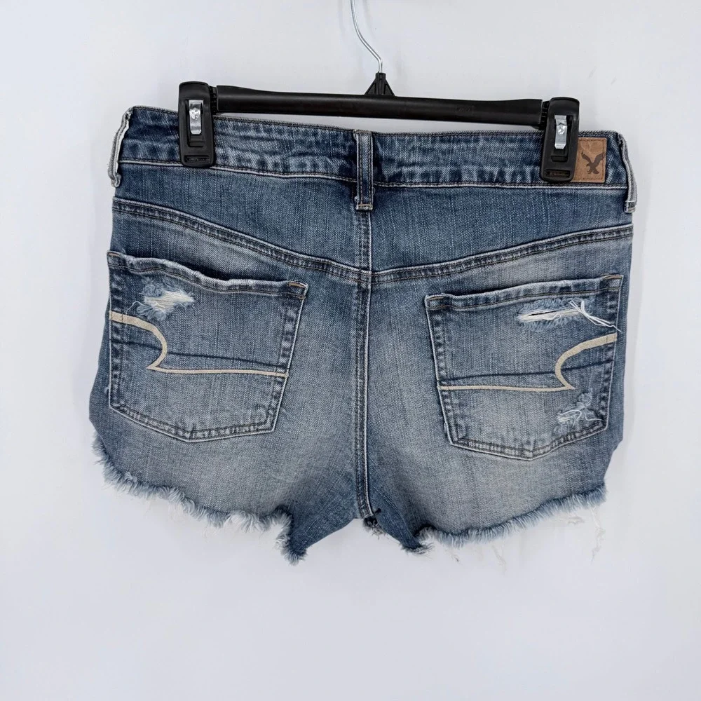 American‎ Eagle Hi-Rise Festival Distressed Gold Sequin Pockets Denim Shorts 8